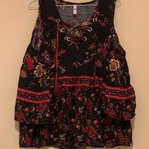 Cold shoulder, bell sleeved blouse